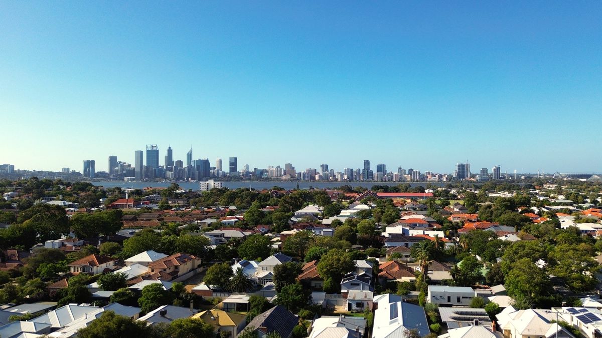 Aerial View of Perth City Skyline and Suburbs